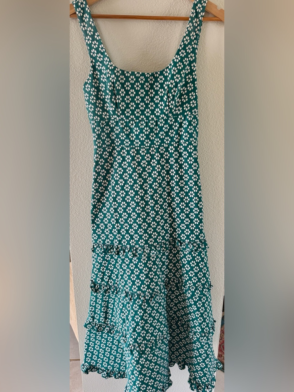 Anthropologie Green and White Floral Tiered Midi Dress - Picture 2 of 3